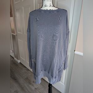 Free People Light Slate Blue Oversized Knit Sweater with Zip Sides
